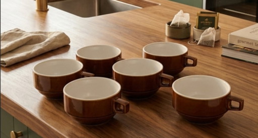 Set van zes bistrokopjes in Apilco-stijl