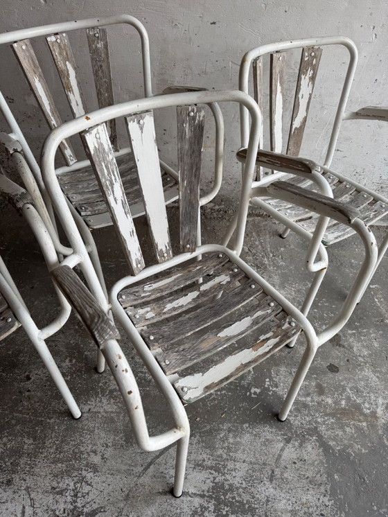 Image 1 of Set di 4 sedie da giardino in metallo vintage - Bianco invecchiato