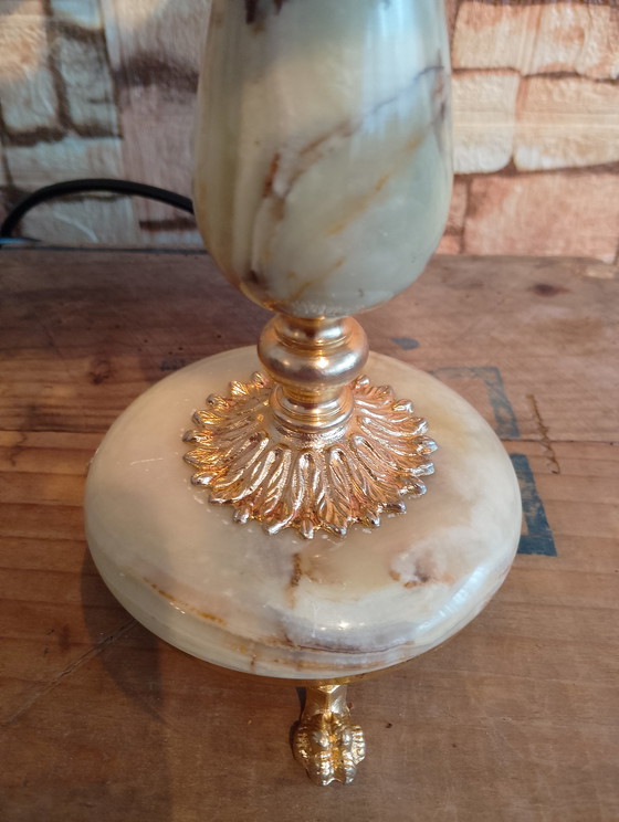 Image 1 of Prestigieuze vintage bronzen onyxlamp, volledig gerestaureerd.