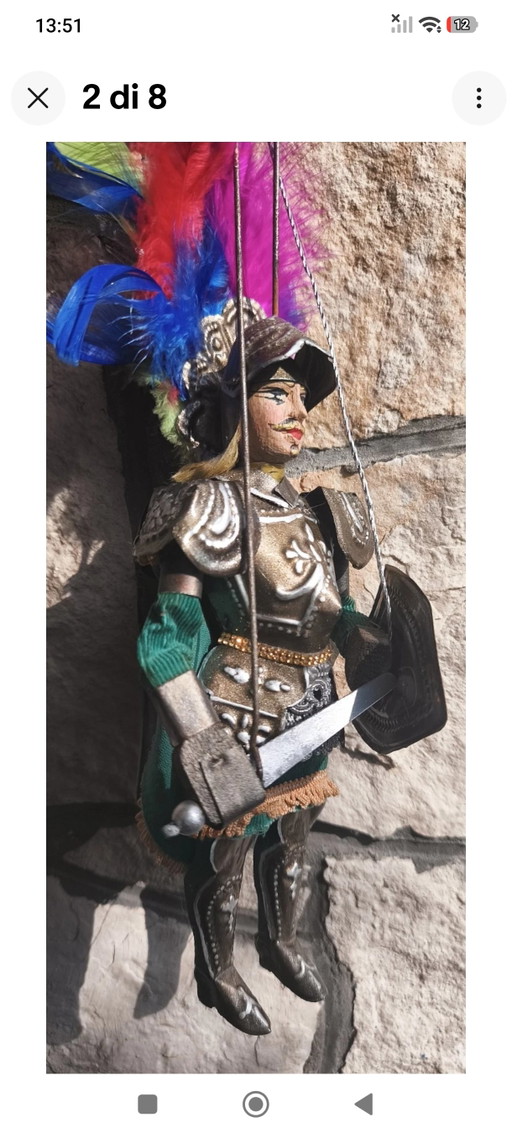 Rinaldo 28cm Vintage Sicilian Puppet Ceremonial Armor – decoratieve objecten, Metal, Textile (photo 2 of 7)