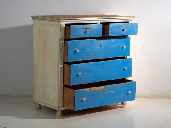 Antique painted chest of drawers in pine – Central Europe, circa 1890 – Ceramic (photo 33 of 40)