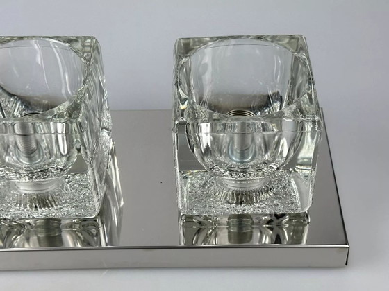 Image 1 of Lampada da parete a cubo Peill &amp; Putzler anni '60 e '70, applique da parete in vetro ghiacciato, design spaziale
