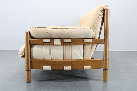 Image 1 of Eiken Scandinavische 3-zitsbank uit 1960 met lederen bekleding