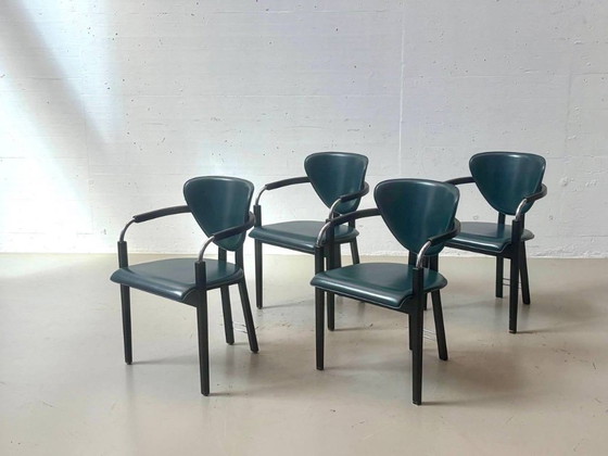 Italian vintage stiletto armchairs in leather, 1980s – Side chairs (photo 11 of 13)