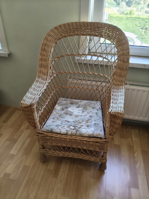 Vintage Korbstuhl – fauteuils, Rattan, Textile