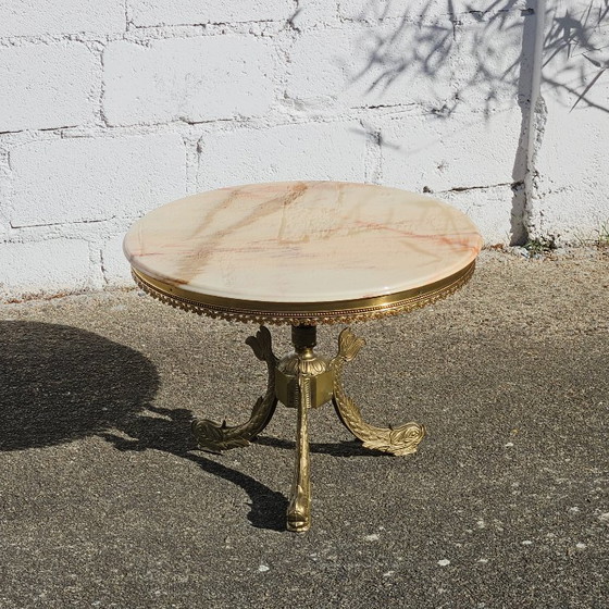 Image 1 of rench Víntage Marble and Bronze Coffee Table-round Cocktail Table-Style Louis XV-60s
