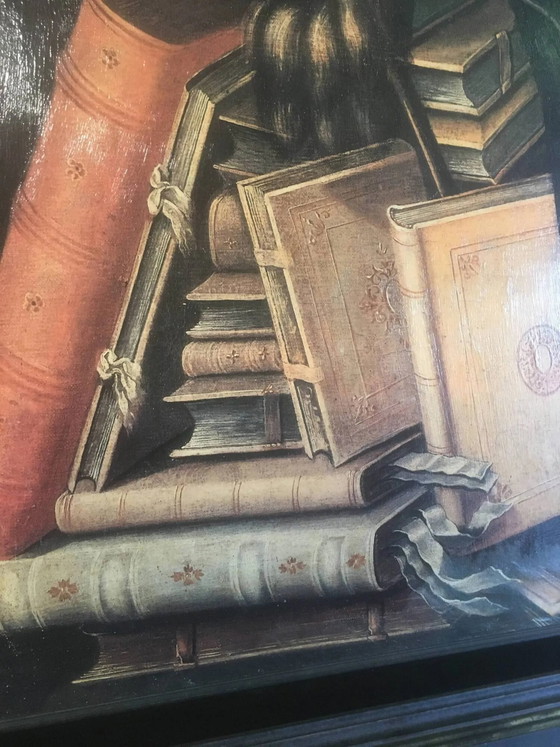 El bibliotecario, sobre lienzo 89x65 – Pinturas y dibujos, Wood, Canvas, Vintage (photo 6 of 13)