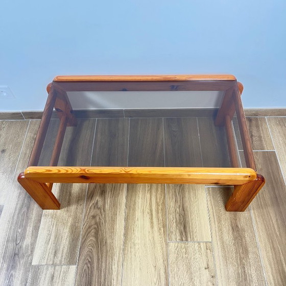 Image 1 of Mesa de centro de pino con tapa de cristal ahumado, 1970/80