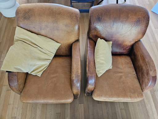 Fauteuils en cuir cognac