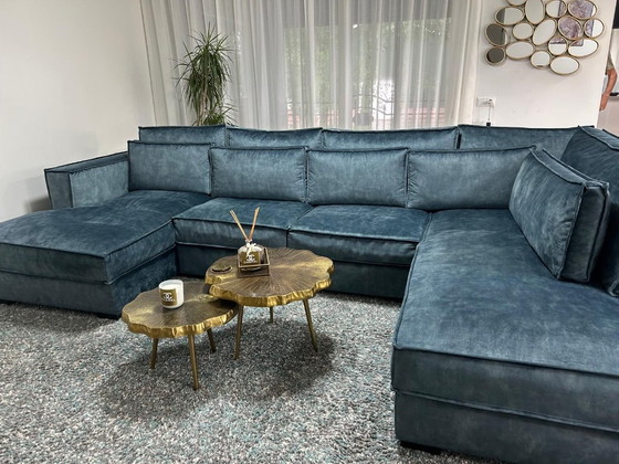 Luxe grote U-hoekbank. Petrol blue – Eric Kuster, Hoekbanken, Textile (photo 5 of 5)