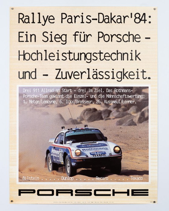 Image 1 of Porsche Rallye Paris Dakar 84 – 1984 – Poster originale Porsche vintage del Gruppe C – Vintage Motorsport – 102x76 cm