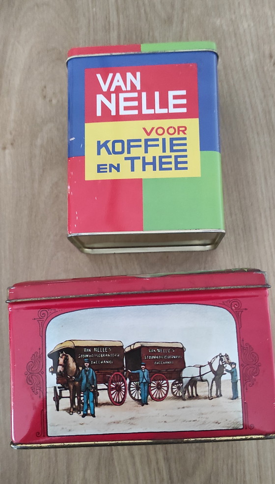 Bellissimo set di 14 scatole di latta pubblicitarie vintage, tra cui Verkade, Van Nelle e Droste. (photo 5 of 14)