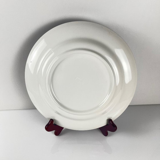 Image 1 of Set of 8 blue earthenware dinner plates with floral and bird decoration, early 20th century