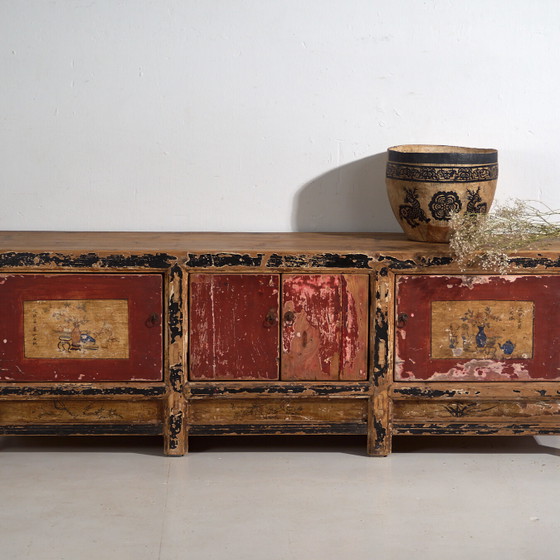 Credenza antica dipinta in legno di pino – Shanxi, circa 1930 – Credenze con vetrina (photo 4 of 39)