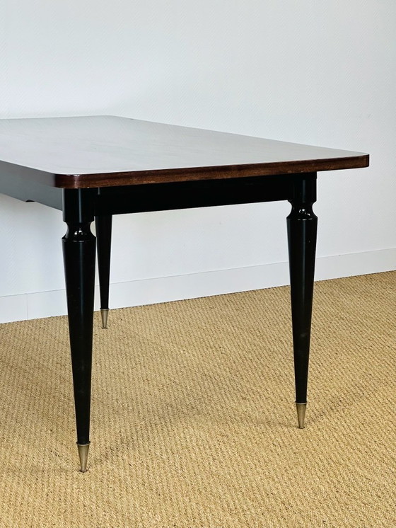 Image 1 of Modernistische eettafel met marqueterie van macassar-ebbenhout, Frankrijk, 1950