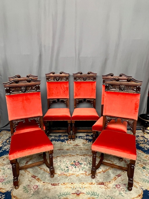 Set of 6 neo-Gothic style chairs. – eetkamerstoelen, Wood (photo 2 of 9)