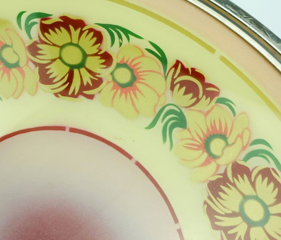 Image 1 of 1930s Rotatable Cake Platter Glass Chrome Cake Plate Floral Decor