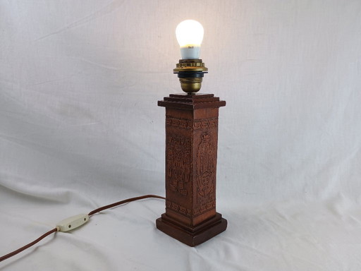 Vintage 1960s Leather Totem Lamp Angel L. Pazmino Aztec Inca maya Brutalist Design, Mid Century Modern Muebles De Estilo