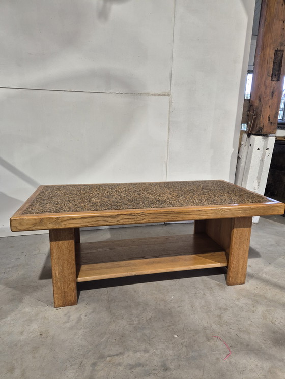 Image 1 of Tavolino da caffè in legno di quercia in stile giapponese con piano in ciottoli