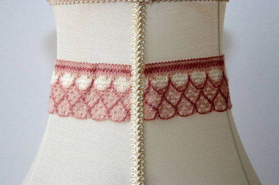 Image 1 of Brass table lamp with fabric border, 41cm, 1970s vintage