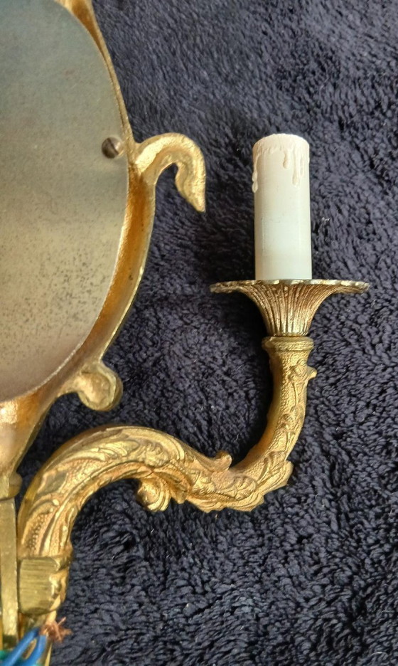 Image 1 of Applique da parete in specchio di bronzo con decorazione floreale Art Nouveau da 50 cm