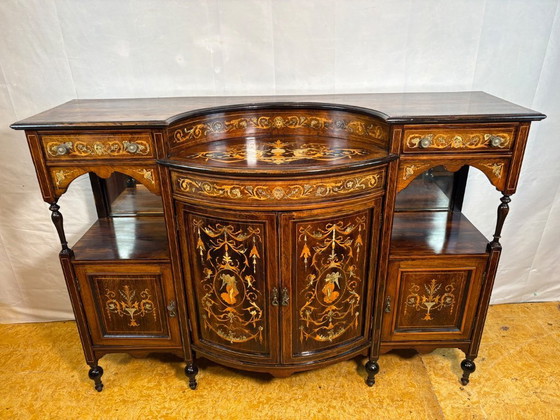 Image 1 of Antique English Sheraton Revival Rosewood Inlaid Server / Buffet – Late 19th Century
