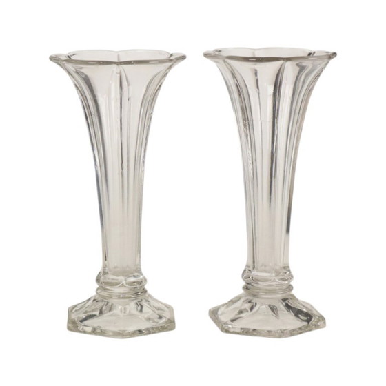 Pair of Clear Vases Val Saint Lambert Luxval Americain 23cm – Glass (photo 5 of 13)
