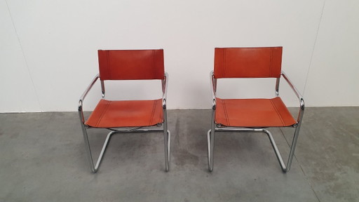 Fasem italy 70s vintage stoelen cognac tuigleer, mart stam breuer