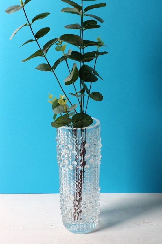 Image 1 of Mid-century Clear Pressed Glass Vase / CandleWax Design / Czech Republic / 1972