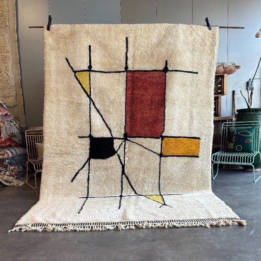 Modern Abstract Moroccan Mrirt Rug – Handmade Wool Berber Carpet – 200x310 cm – Geometric Bauhaus Inspired Rug
