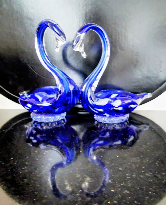 Image 1 of Pareja de cisnes, de cristal. Década de 1980.