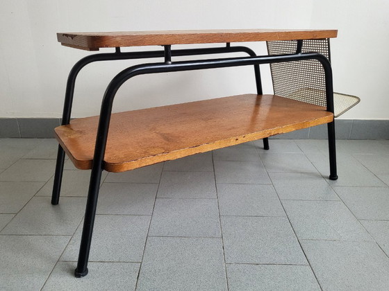 Image 1 of Tavolino da caffè/portariviste vintage anni '50 in acciaio e faggio - Stile Rockabilly Zazou