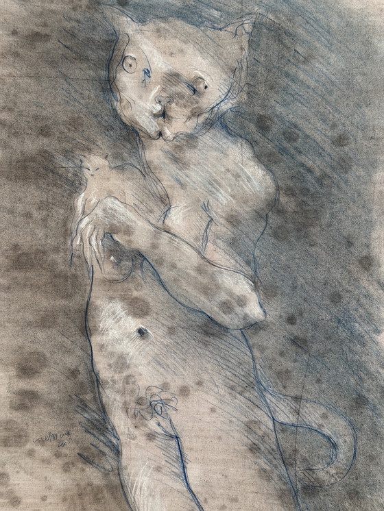 Image 1 of Robert Detheux - Surrealist cat painting 2005