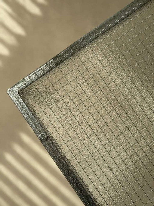 Stainless steel coffee table with wire glass minimalist 1960s