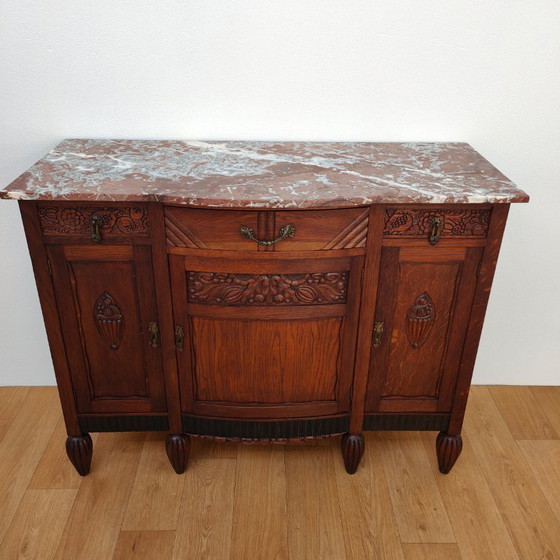 Image 1 of Klassieke, landelijke vintage commode dressoir met marmer blad