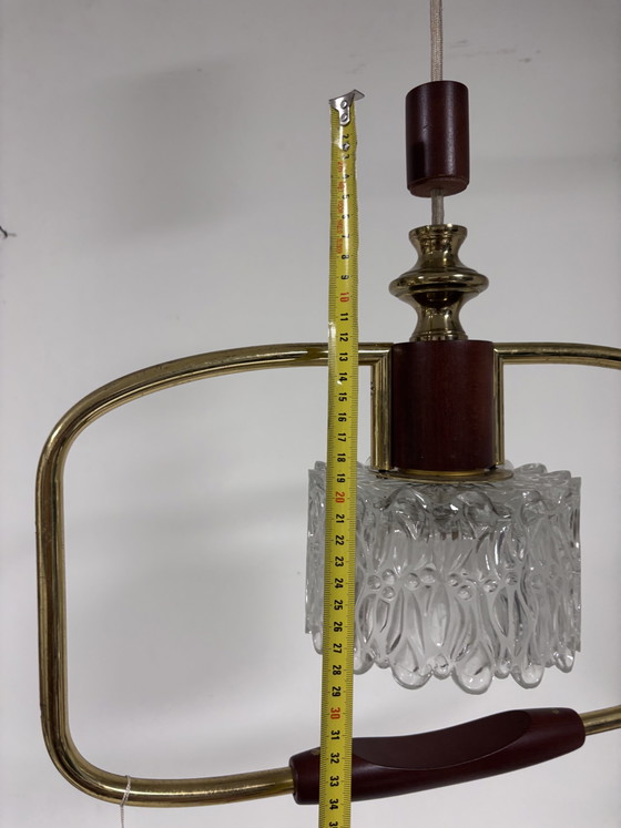 P Vintage Temde Hanglamp – Mid-Century Messing & Teak Hout – Jaren '60 – Hanglampen, Glass, Wood (photo 8 of 15)