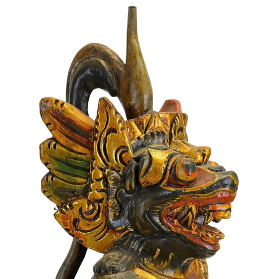 Antieke Balinese Kerishouder – Polychroom & Verguld Hout – 19e Eeuw – 61,5 cm – Kandelaars en kaarsen, Wood (photo 9 of 11)