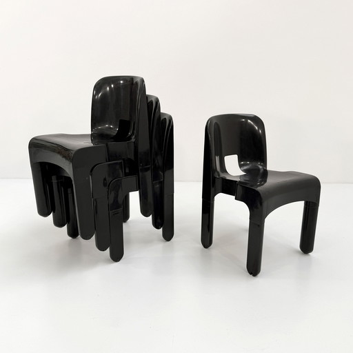 Set di 4 sedie Universale modello 4867 nere di Joe Colombo per Kartell, anni &#39;70