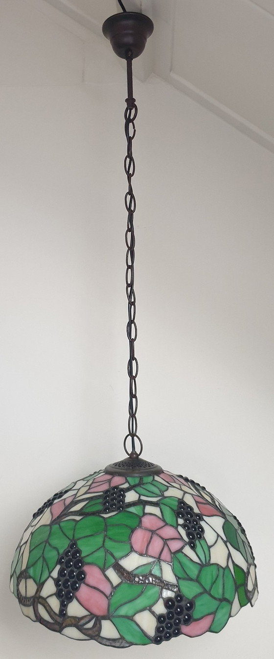 Image 1 of Large (40cm) Tiffany / stained glass grape pendant lamp