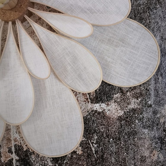 Image 1 of Flower wall lamp, Marguerite model, 24 petals in rattan and linen (choice of colors)