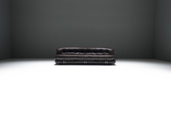 Image 1 of Afra & Tobia Scarpa “Soriana” 3-Seater Sofa in Dark Chocolate Leather - Cassina.