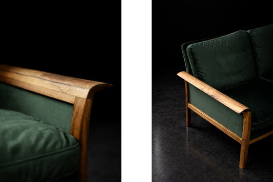 Image 1 of Divano e sedia vintage in palissandro norvegese e velluto verde bottiglia di Knut Sæter per Vatne Møbler, anni '60, set di 2