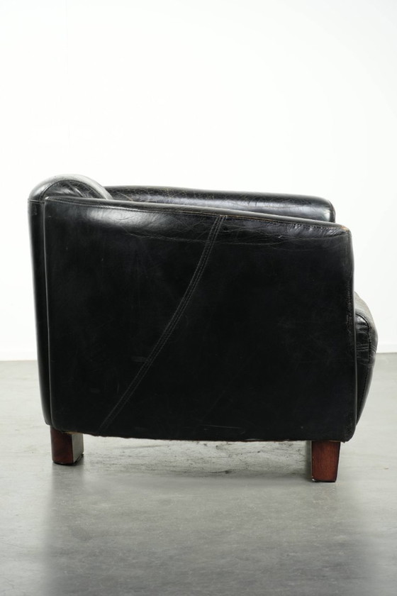 Image 1 of Leuke rundleren aviator fauteuil in stoer zwart vintage rundleer met een stoer een rijk patina