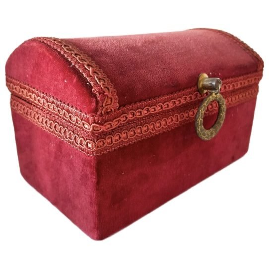 Image 1 of Boîte à bijoux ancienne bordeaux en velours rouge, boîte à bijoux française en velours rouge des années 1920