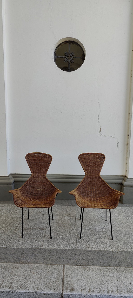 paar italiaanse rieten stoelen uit de jaren 60