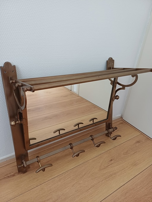 Art deco wandkapstok met spiegel – kapstokken, Glass, Metal