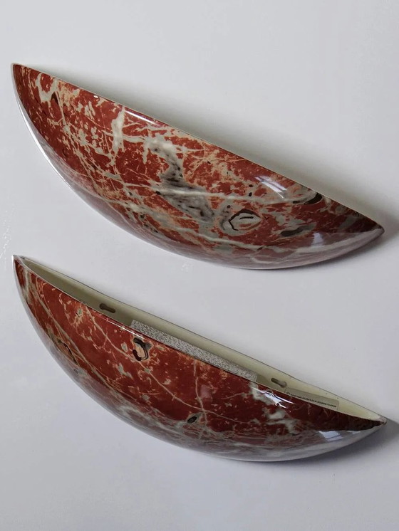 Pair of vintage red faux marble ceramic Wall lights, 90s., White (photo 3 of 15)