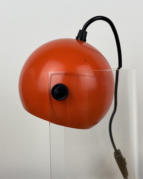 Image 1 of Vintage Eyeball Lamp 1970s Space Age Sputnik design 70s Orange Spot Light with Acrylic Stand Mid Century Modern Industrial