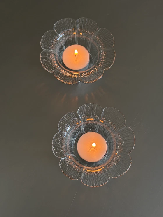 Set van 2 vintage Holmegaard theelichthouders van Sidse Werner – Werner (Sidse), Kandelaars en kaarsen, Glass (photo 4 of 4)