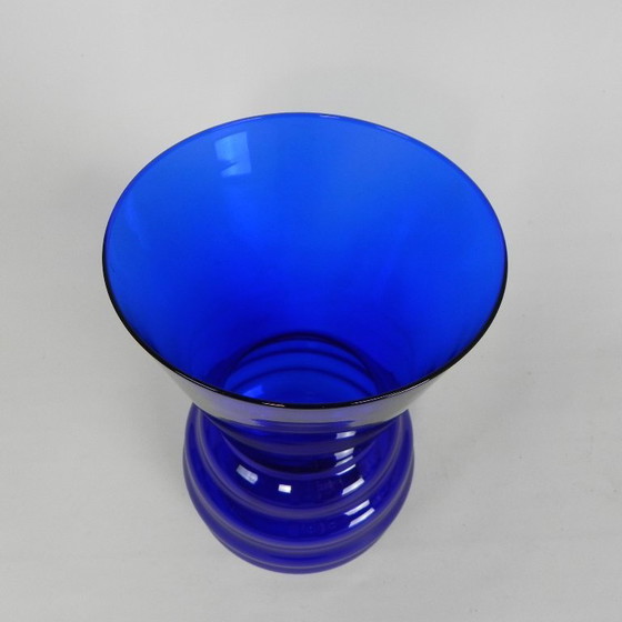 Image 1 of Art Deco vase with ribbed base, cobalt blue, 1930s